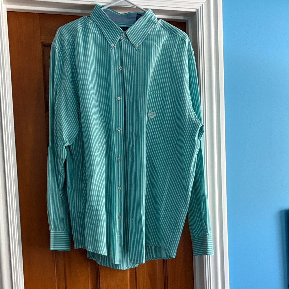 Chaps Teal Striped Men's Button Down Shirt